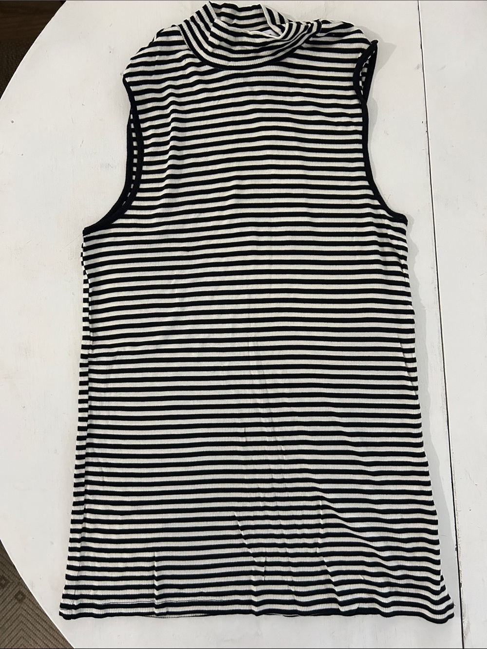 Workshop Republic Clothing Black and White Striped Mock Neck Tank